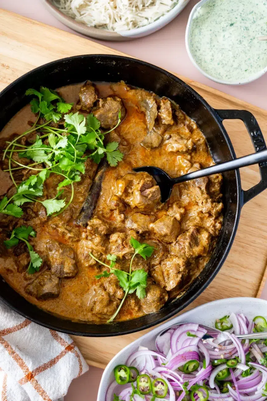 Lamb Korma Recipe with Indian Side Dishes